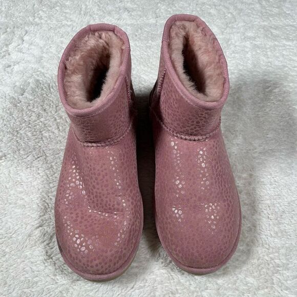 UGG Classic Ankle Boots Mini Sparkle Spots Dusty Orchid Suede Sheepskin - Picture 2 of 5
